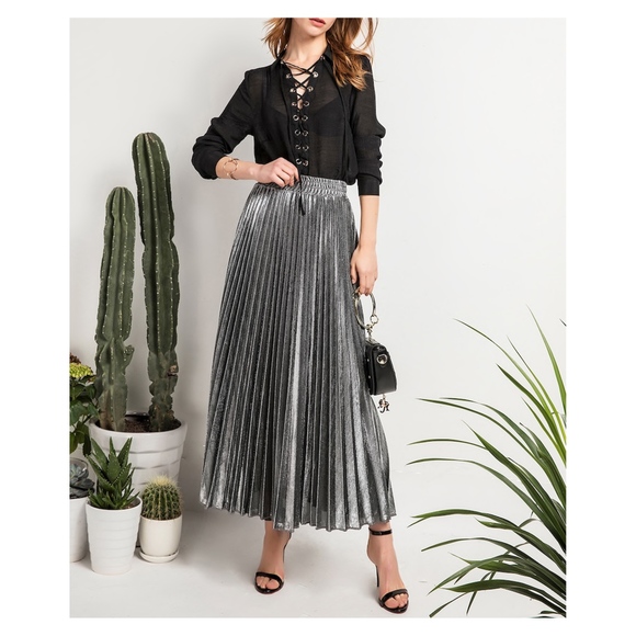 silver pleated maxi skirt